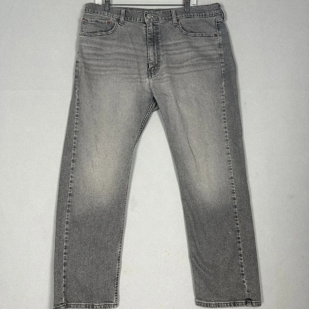 Levis 505 Jeans Mens 38X29 Grey Regular Fit Straight Distressed Stretch Denim